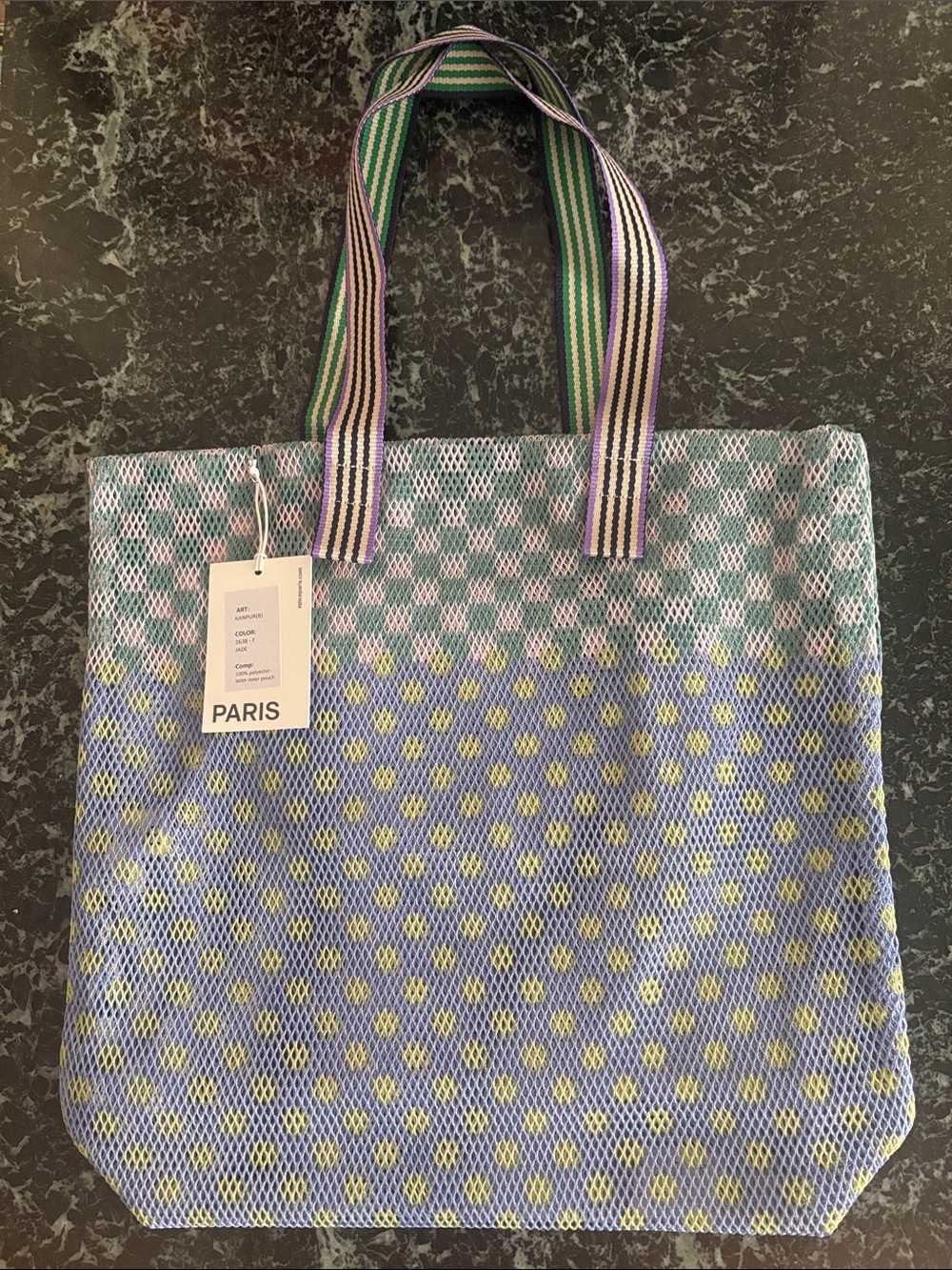 Epice Multicolor Pastel Mesh KanpurTote with Striped Handle